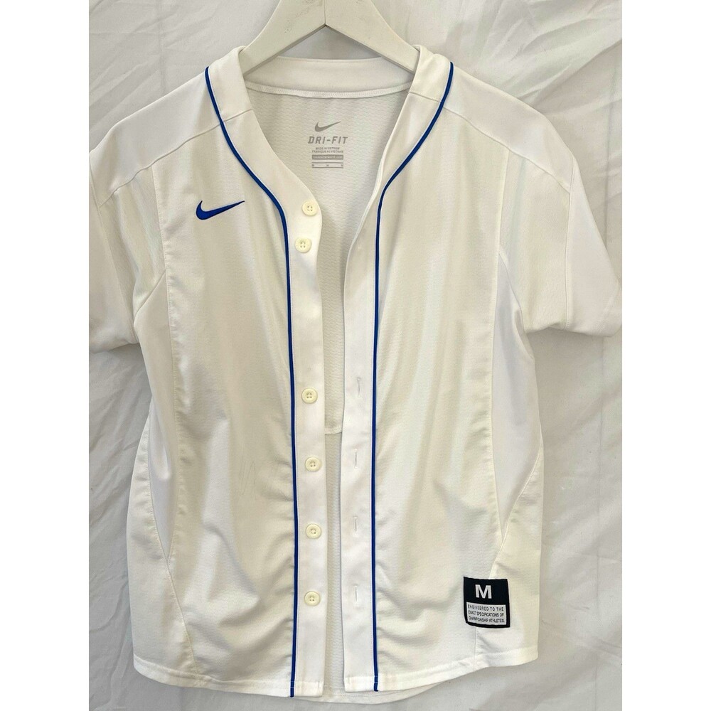 Nike Dri-FIT Women's Button Front Baseball/Softball Jersey White/Blue M